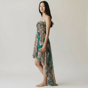 Pearl by Georgina Chapman Strapless Floral Handkerchief Hem Dress